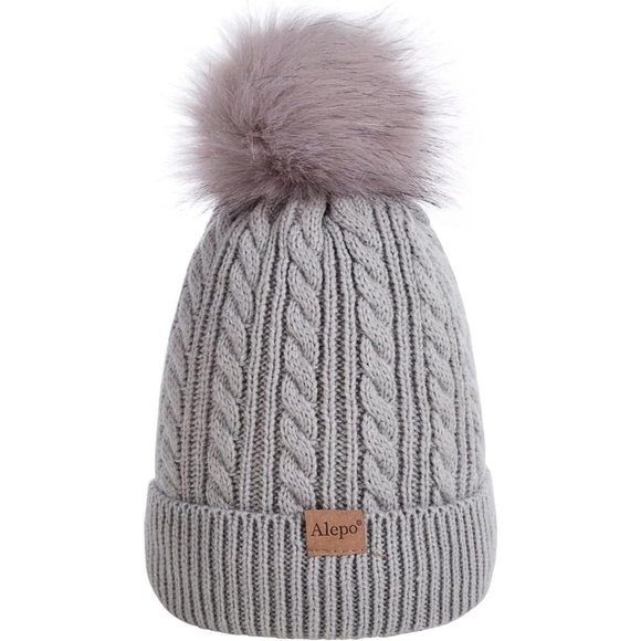 Kids Winter Beanie Children's Warm Fleece Lined Knit Thick Ski Cap with Pom - Picture 1 of 7